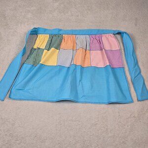 Vintage Apron Womens Patchwork Gingham Plaid Handmade Hippie Kitchen 60s 70s